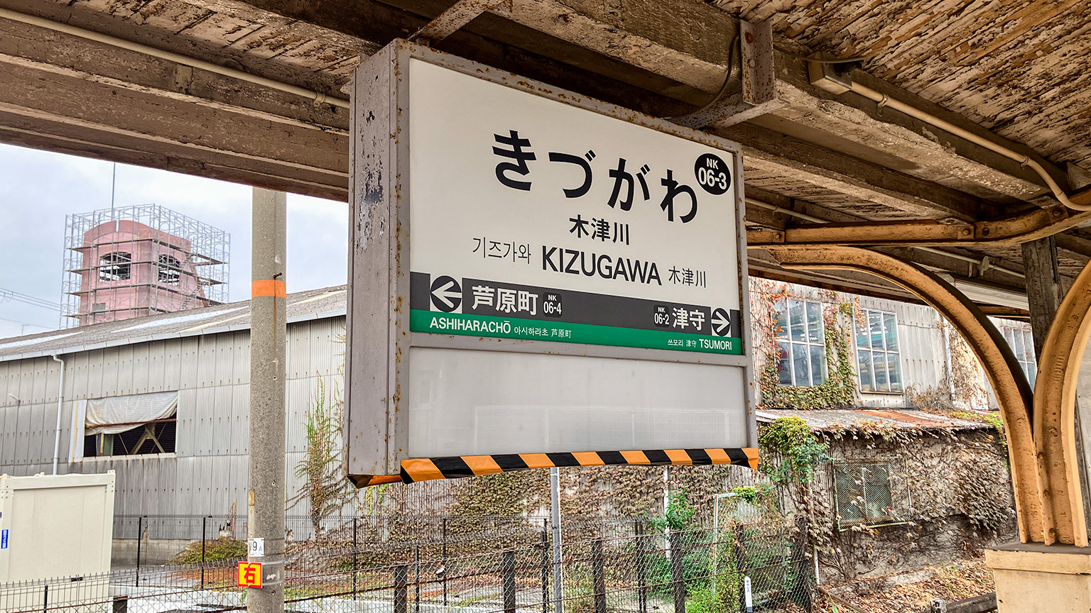 木津川駅の駅名標の写真