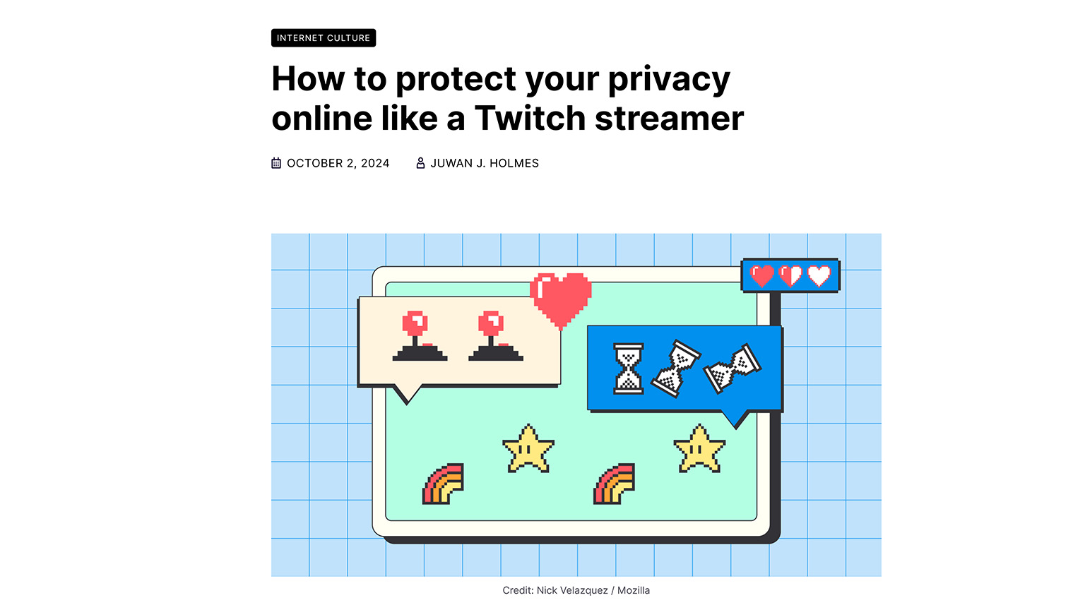 The Mozilla Blog の「How to protect your privacy online like a Twitch streamer」という投稿の画像