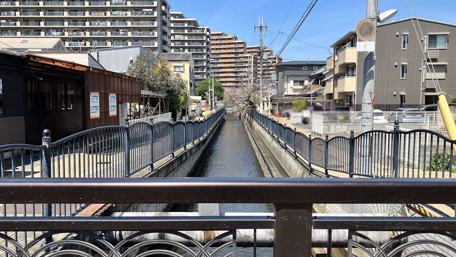 長瀬川に架かる清水橋からの景色の写真