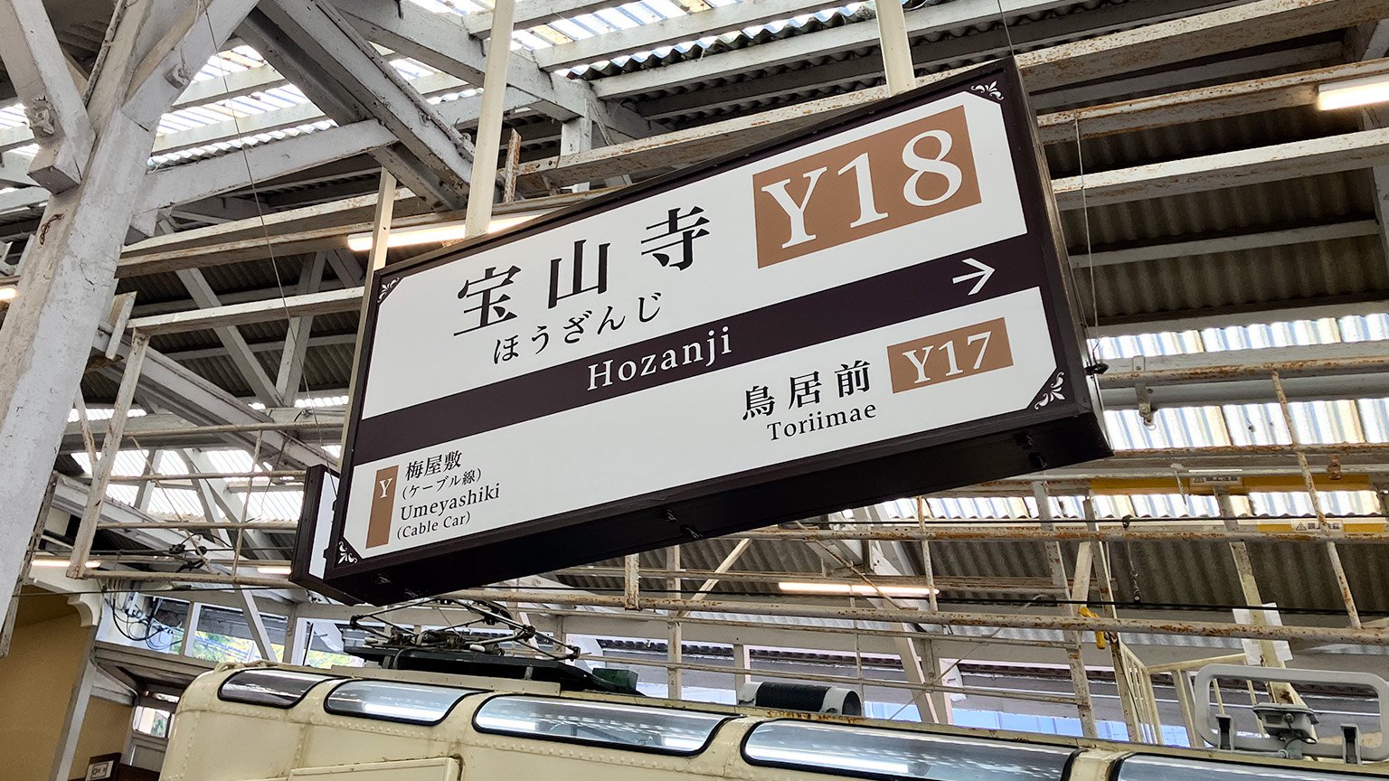 近鉄生駒ケーブルの宝山寺駅の駅名標の写真