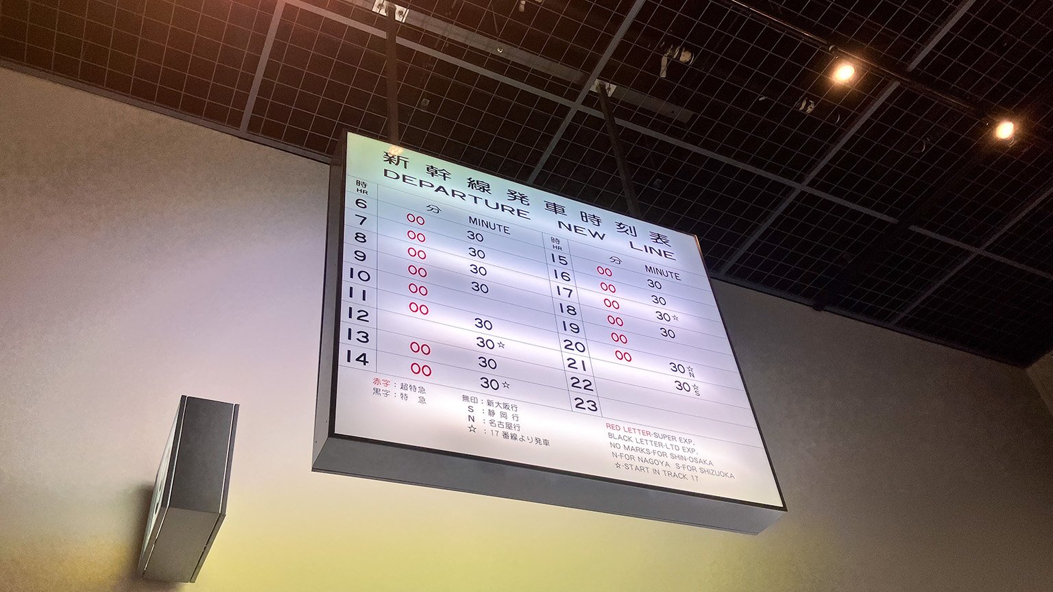 鉄道博物館の新幹線発車時刻表の写真